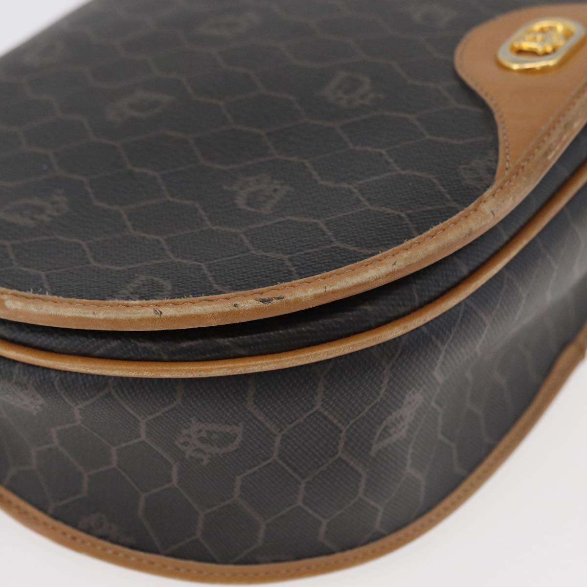 Christian Dior Honeycomb Canvas Shoulder Bag PVC Black Gold Auth 178180