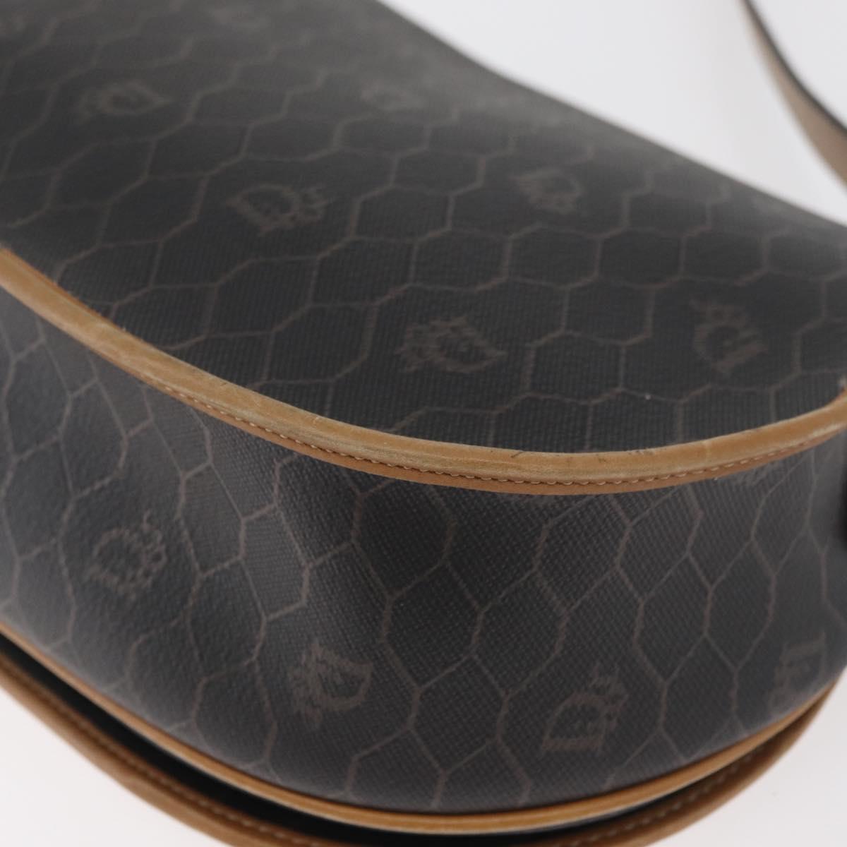 Christian Dior Honeycomb Canvas Shoulder Bag PVC Black Gold Auth 178180