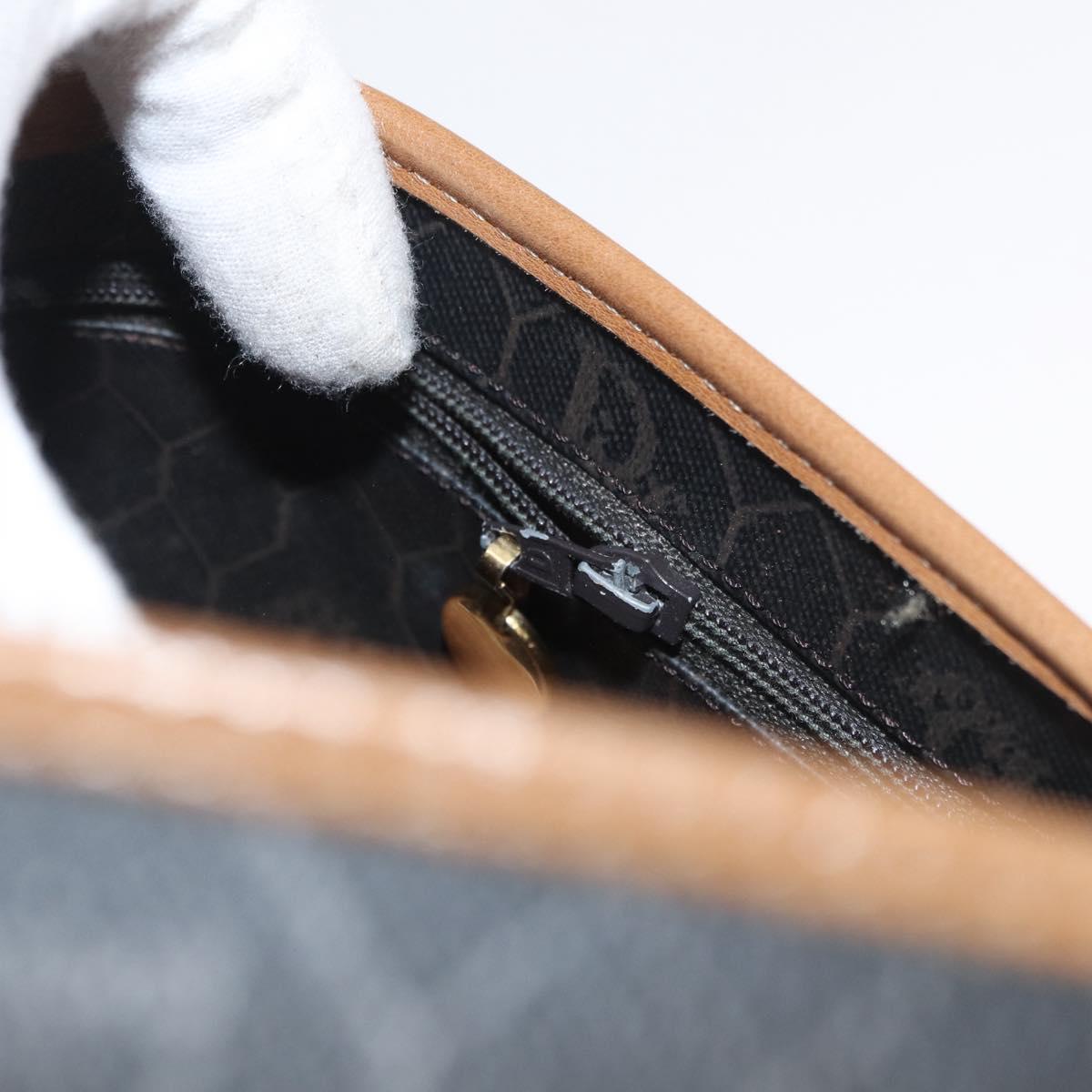 Christian Dior Honeycomb Canvas Shoulder Bag PVC Black Gold Auth 178180