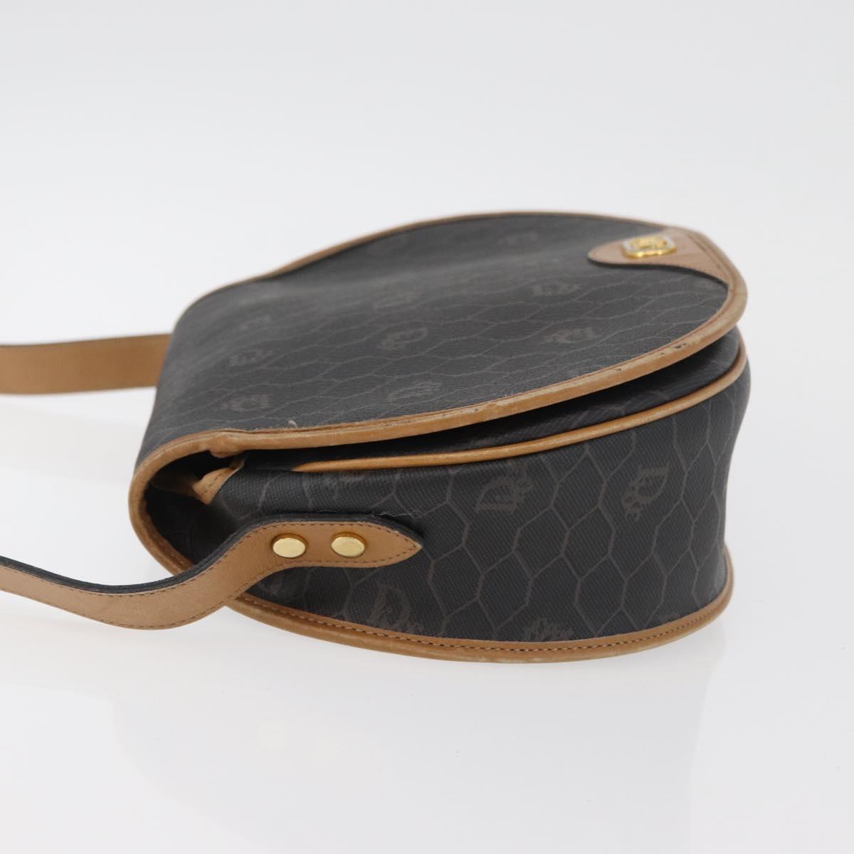 Christian Dior Honeycomb Canvas Shoulder Bag PVC Black Gold Auth 178180
