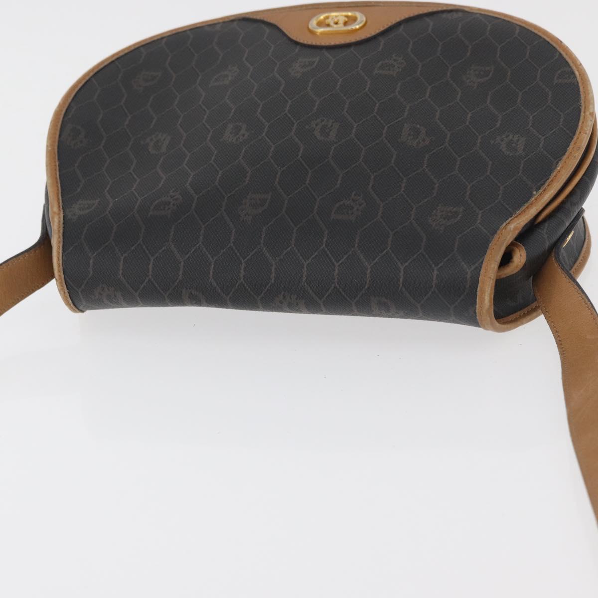 Christian Dior Honeycomb Canvas Shoulder Bag PVC Black Gold Auth 178180