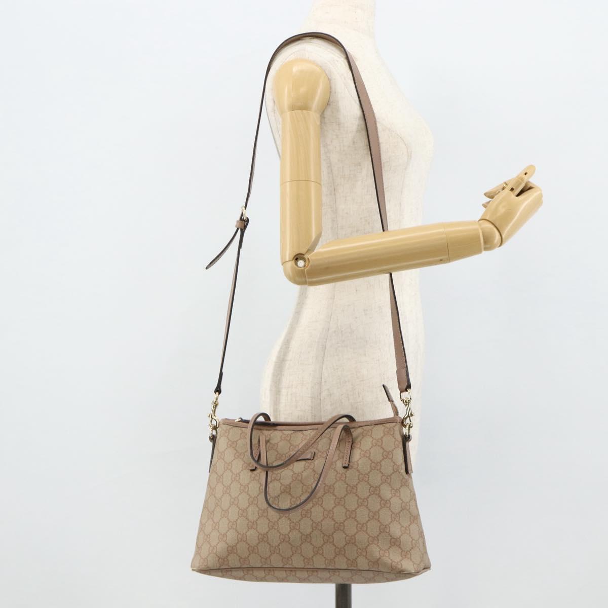 GUCCI GG Supreme Tote Bag PVC 2way Beige Gold 353440 Auth 178185