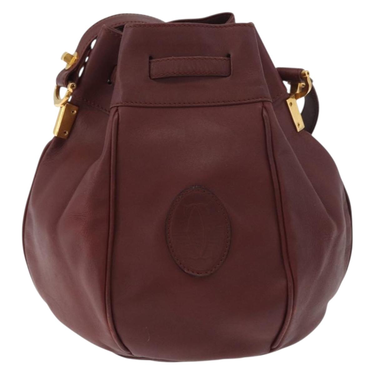 CARTIER Must Line Purse Shoulder Bag Leather Bordeaux Gold Auth 178187