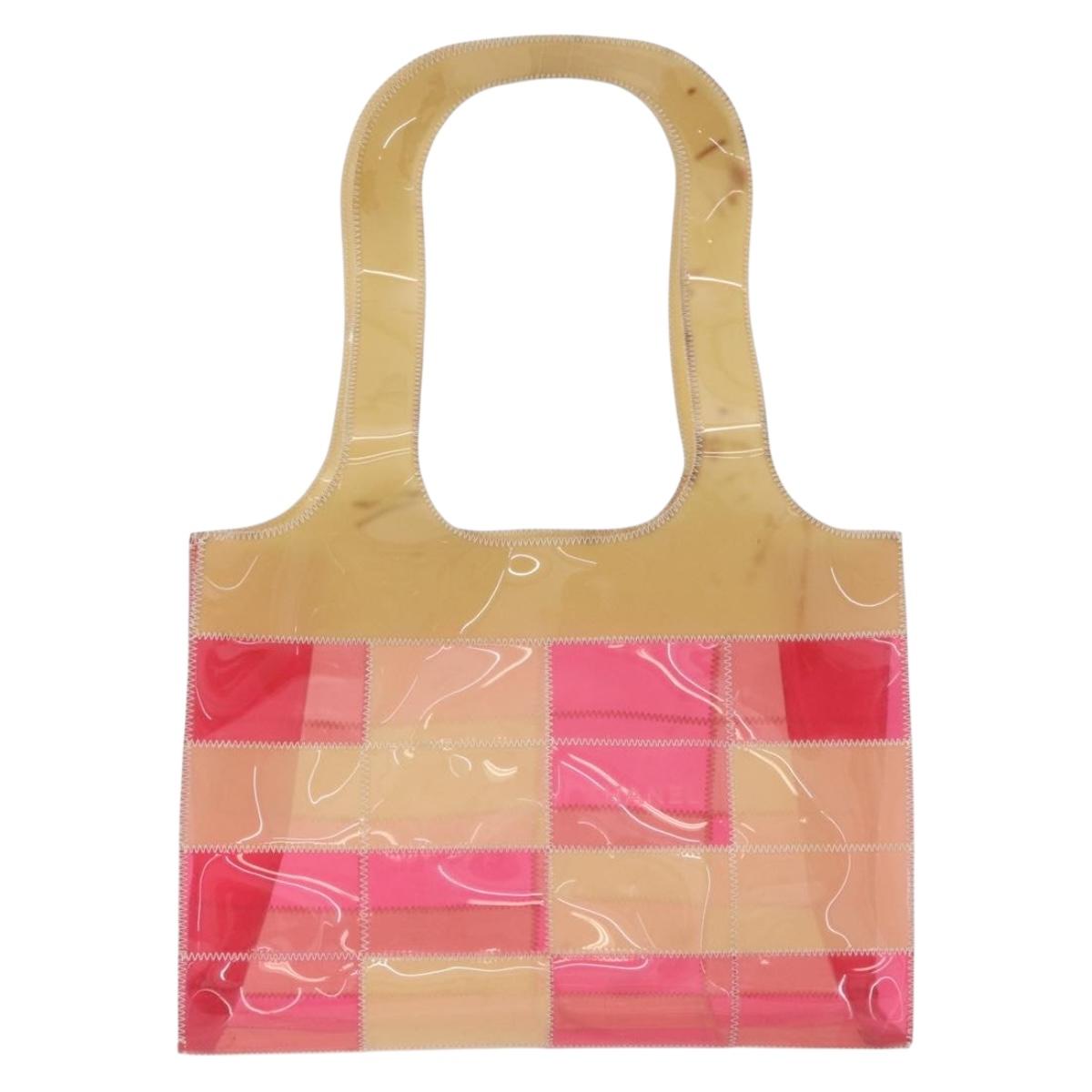 CHANEL Choco Bar Tote Bag Vinyl Beige CC Auth 178201
