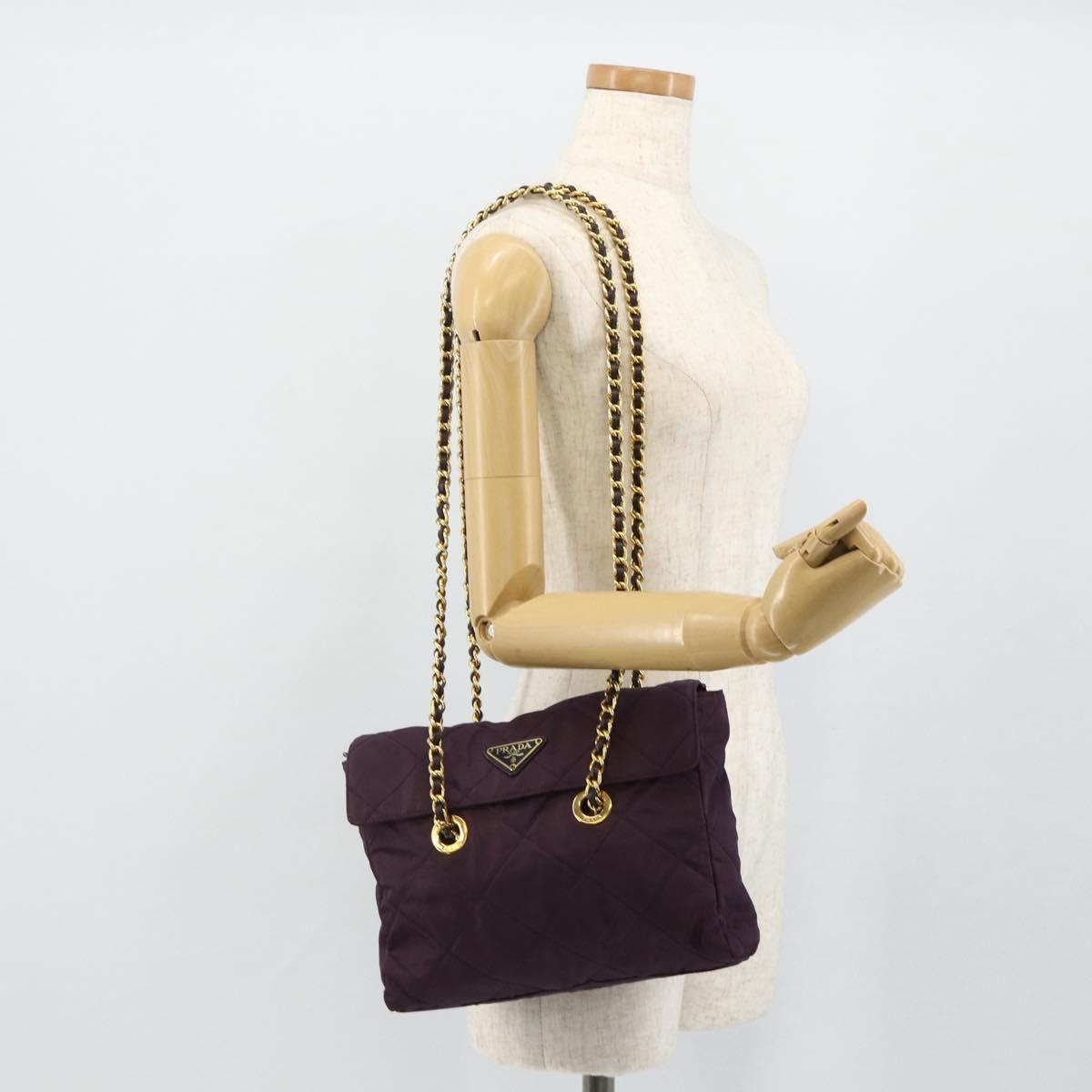 PRADA Chain Tote Bag Nylon Purple Gold Auth 178202