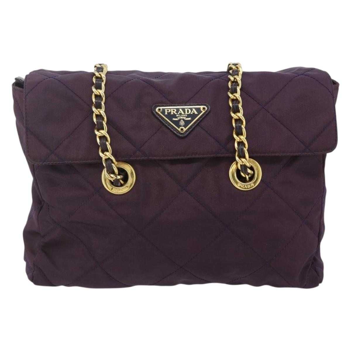 PRADA Chain Tote Bag Nylon Purple Gold Auth 178202