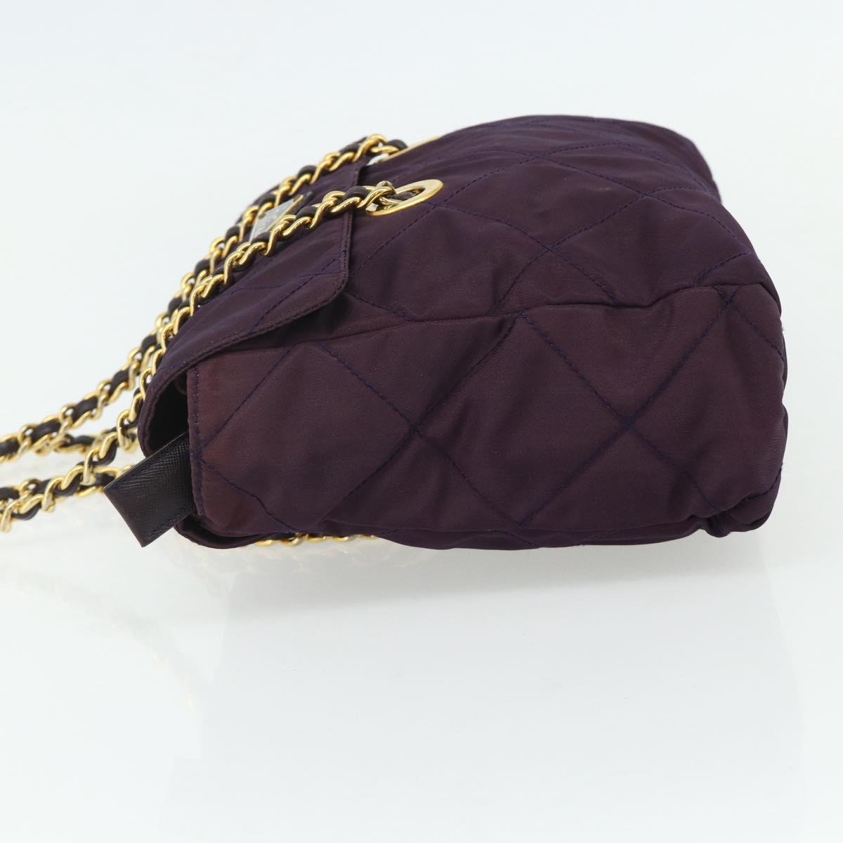 PRADA Chain Tote Bag Nylon Purple Gold Auth 178202