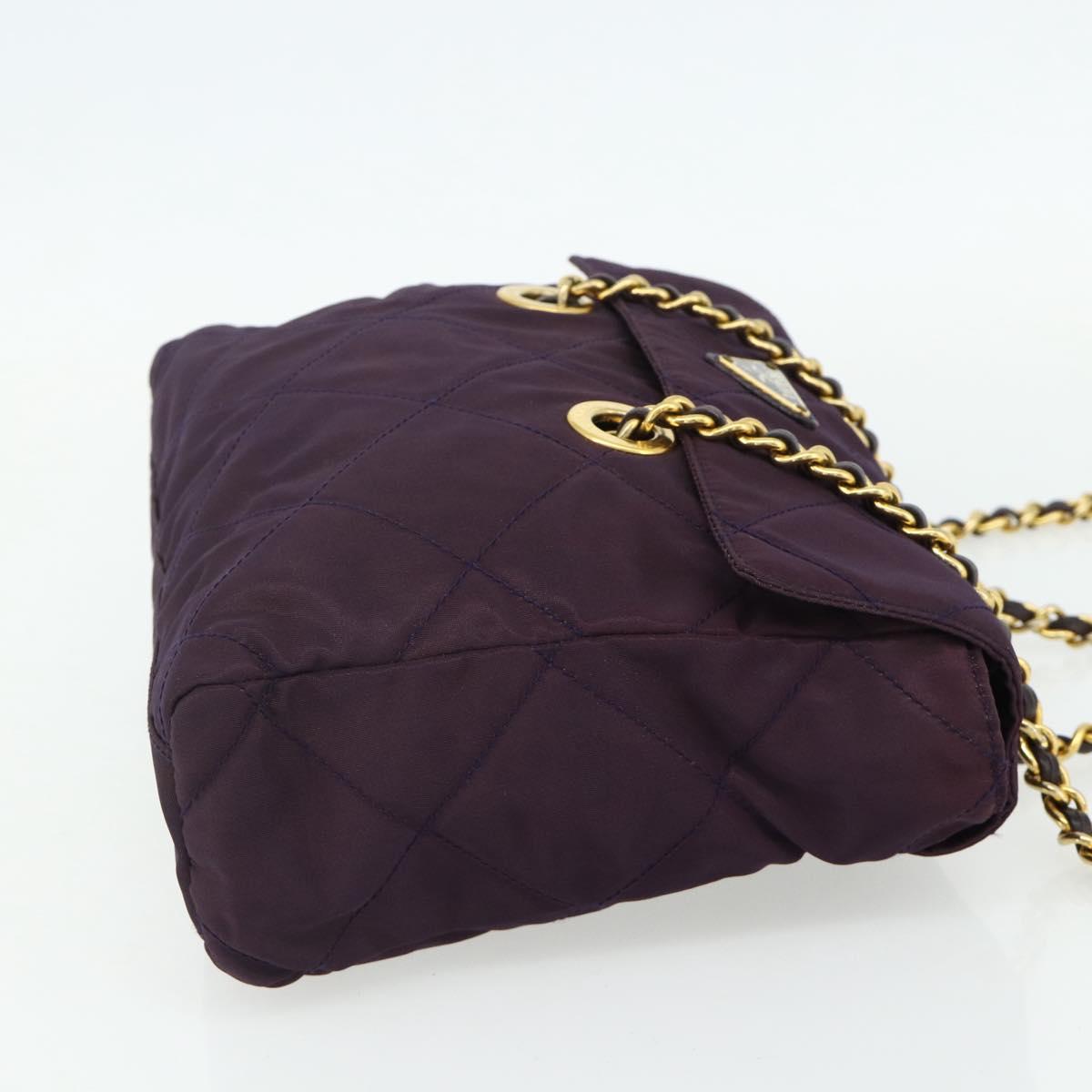 PRADA Chain Tote Bag Nylon Purple Gold Auth 178202