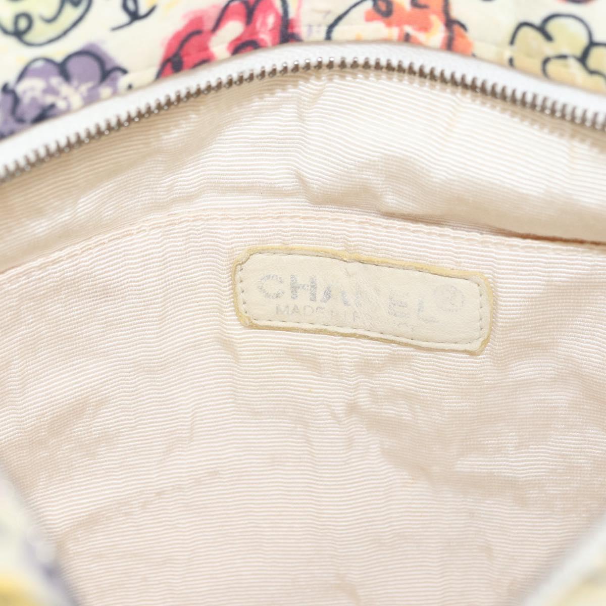CHANEL Hand Bag Canvas White Silver CC Auth 178204A