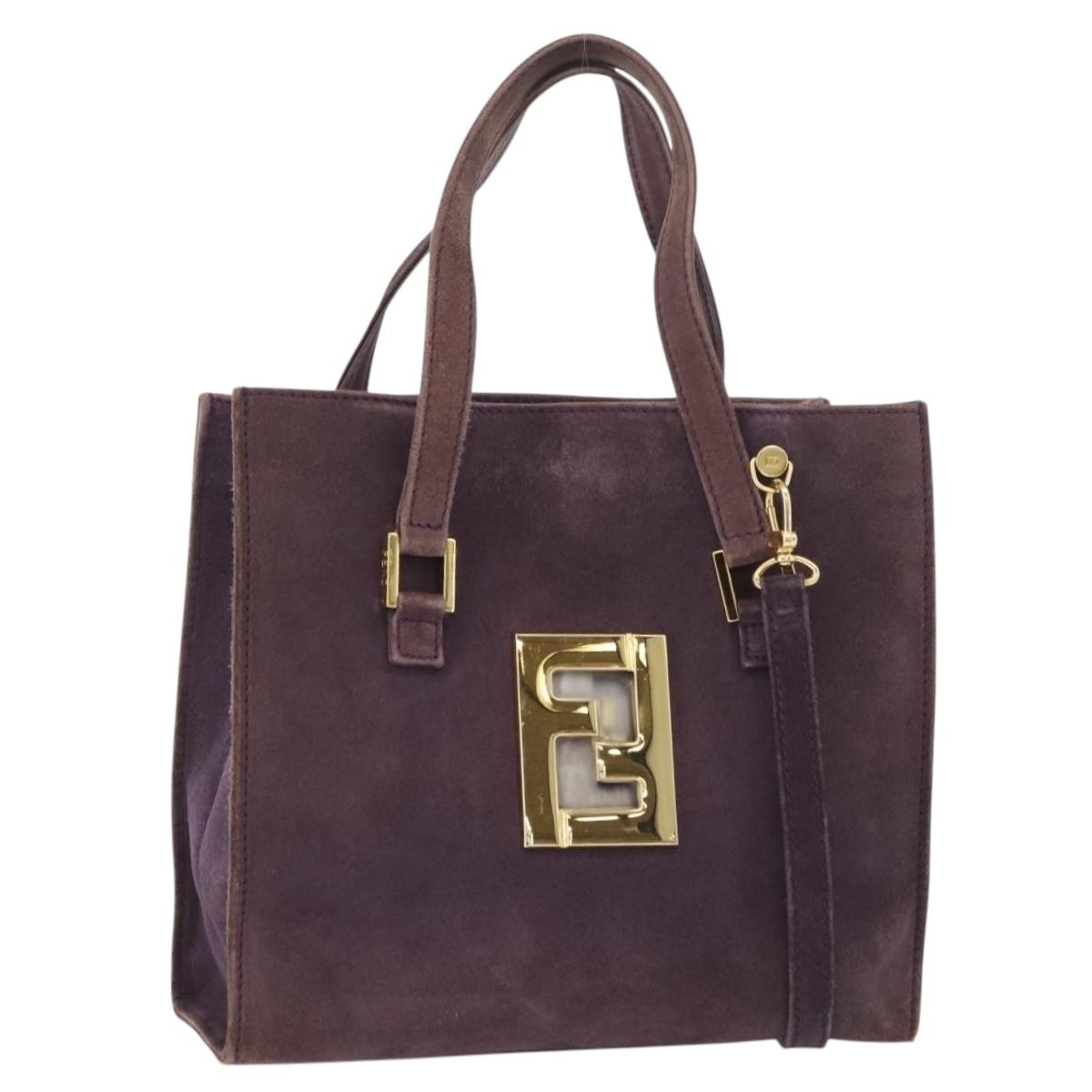 FENDI Tote Bag Suede Purple Gold Auth 178205