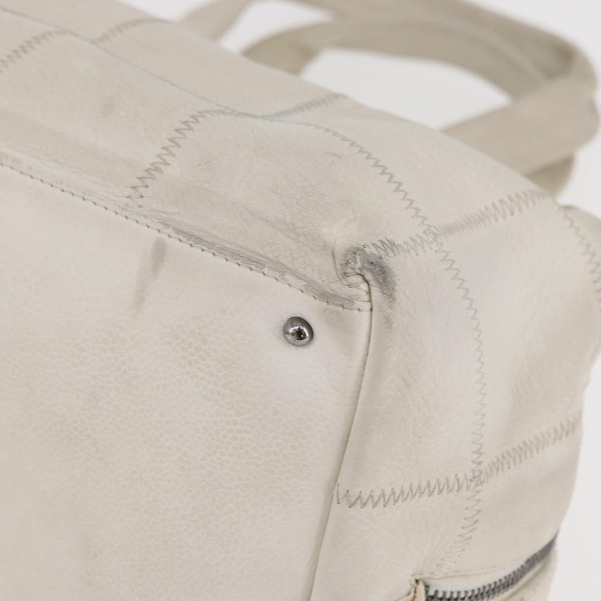 CHANEL Choco Bar Hand Bag Leather White Silver CC Auth 178206