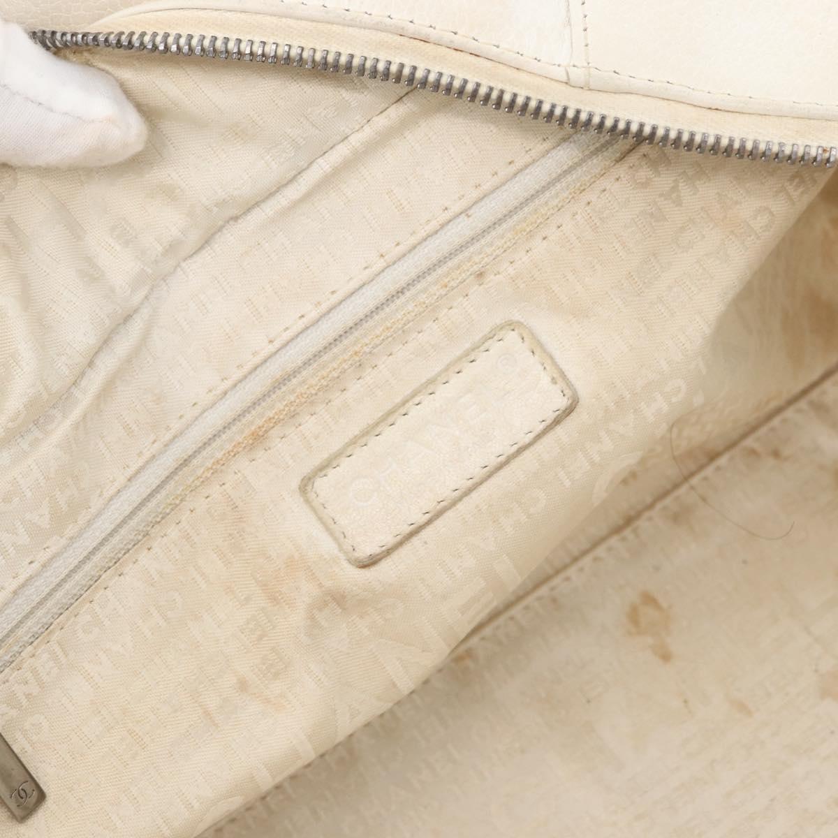 CHANEL Choco Bar Hand Bag Leather White Silver CC Auth 178206