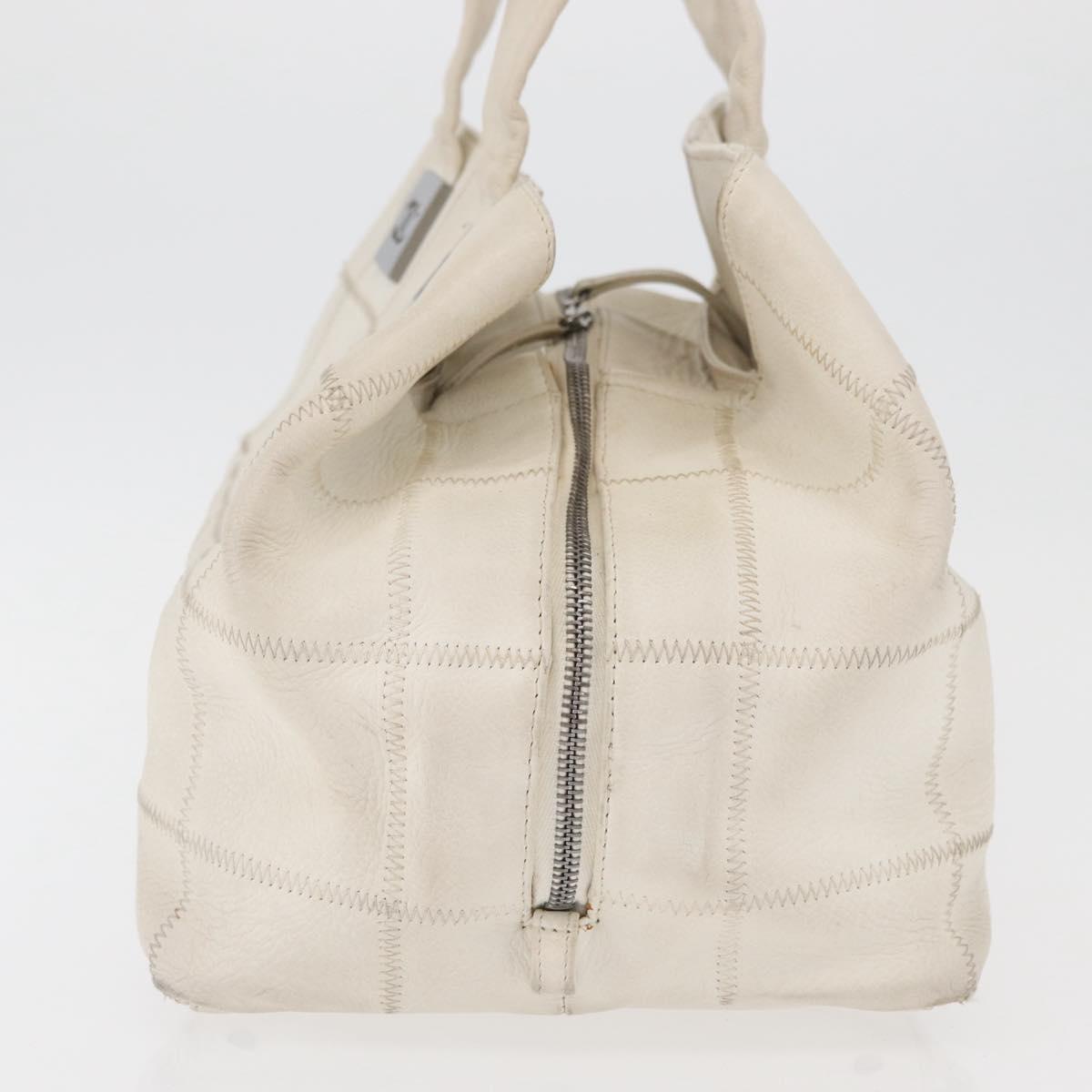 CHANEL Choco Bar Hand Bag Leather White Silver CC Auth 178206