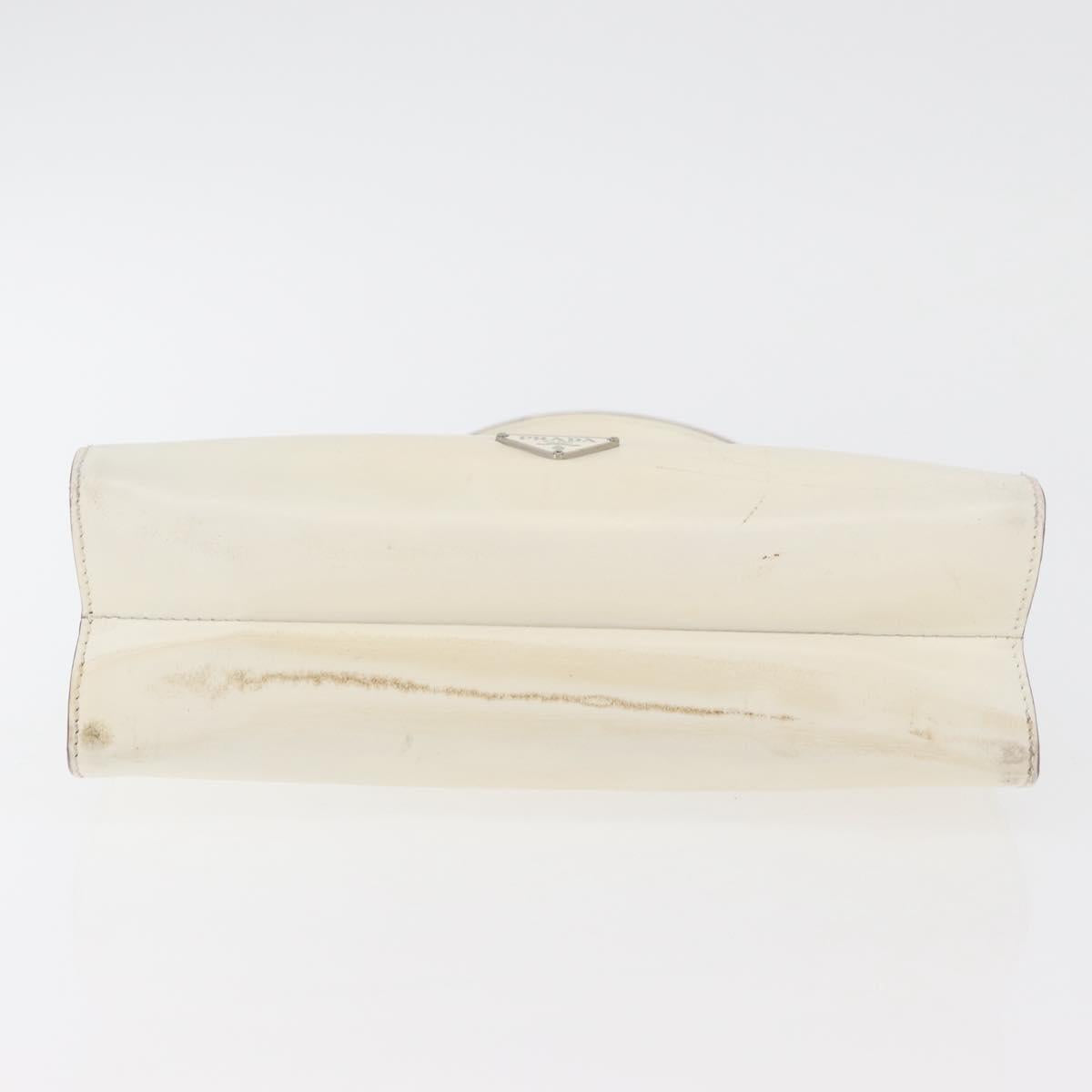 PRADA Hand Bag Leather White Silver Auth 178207