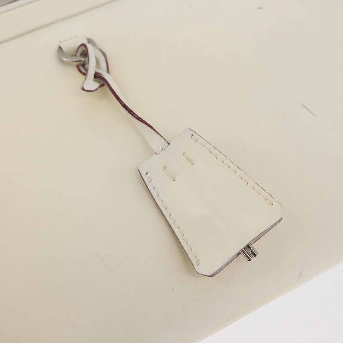 PRADA Hand Bag Leather White Silver Auth 178207