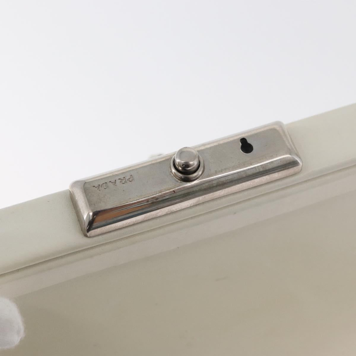 PRADA Hand Bag Leather White Silver Auth 178207