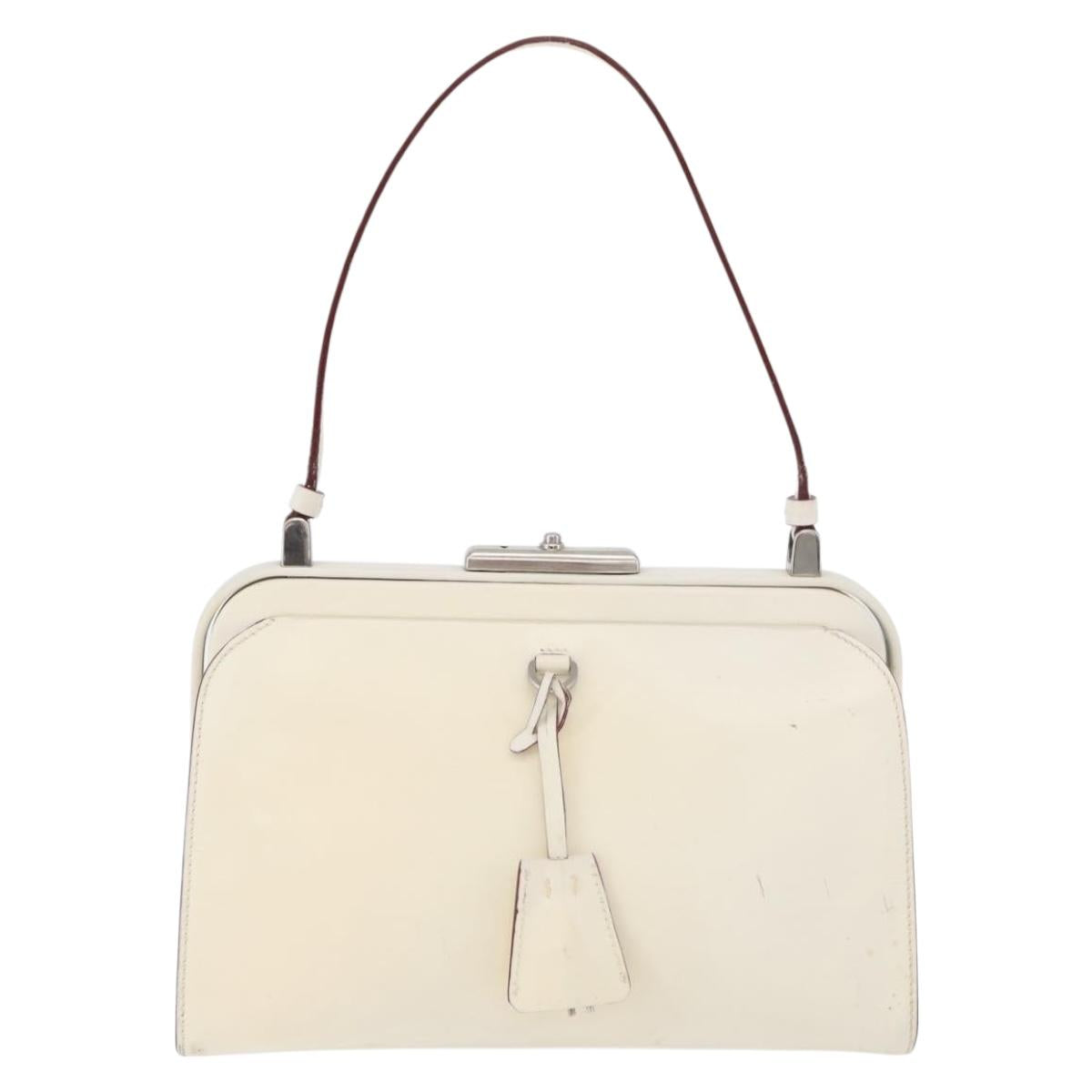 PRADA Hand Bag Leather White Silver Auth 178207