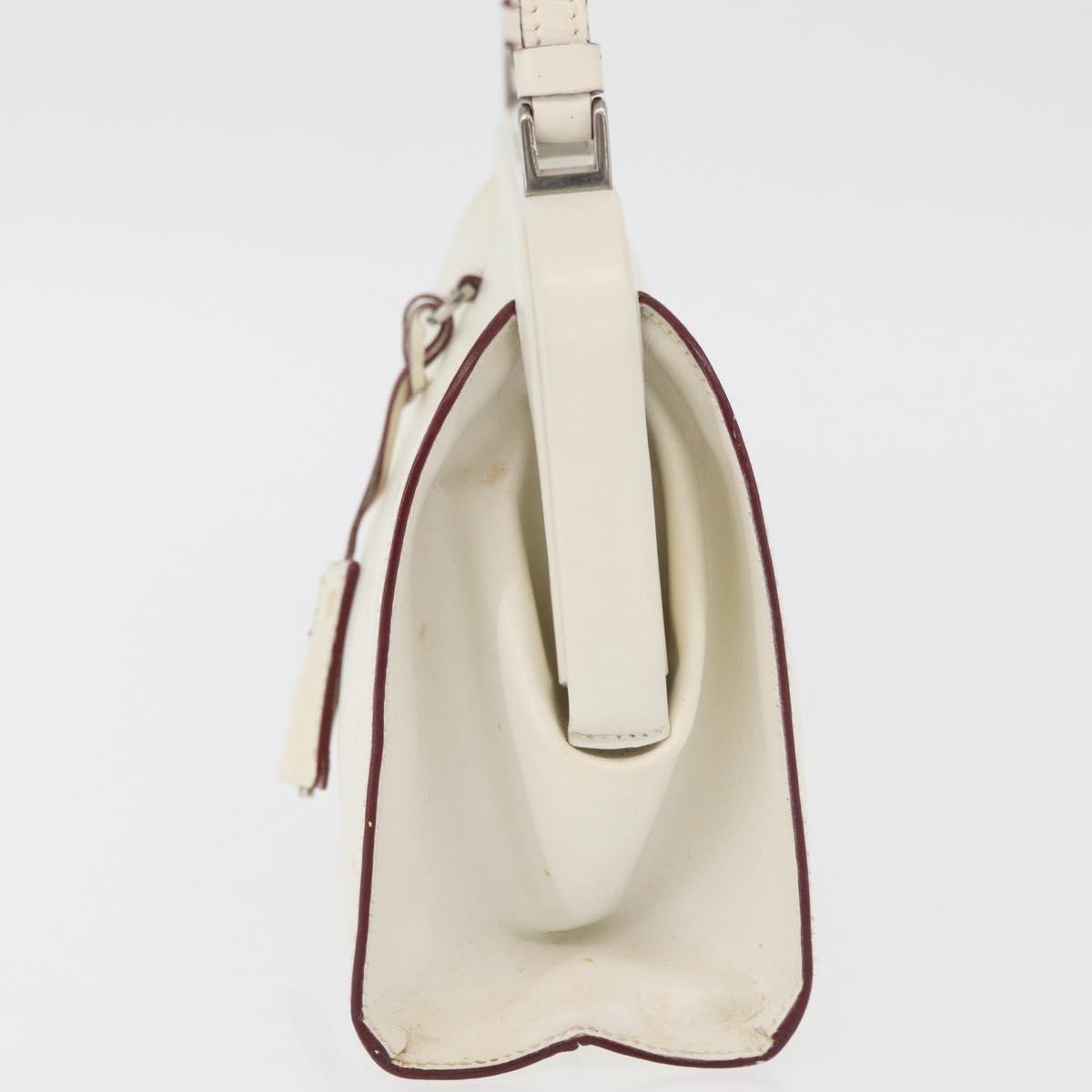 PRADA Hand Bag Leather White Silver Auth 178207