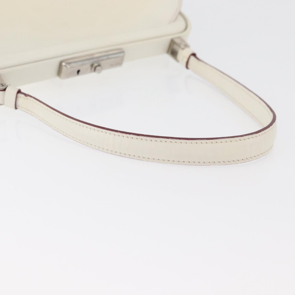 PRADA Hand Bag Leather White Silver Auth 178207