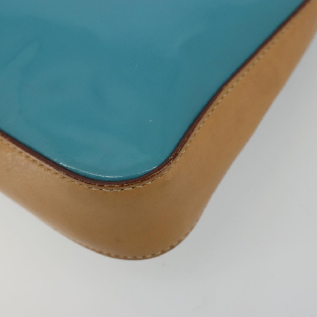 PRADA Shoulder Bag Patent leather Turquoise Blue Silver Auth 178208