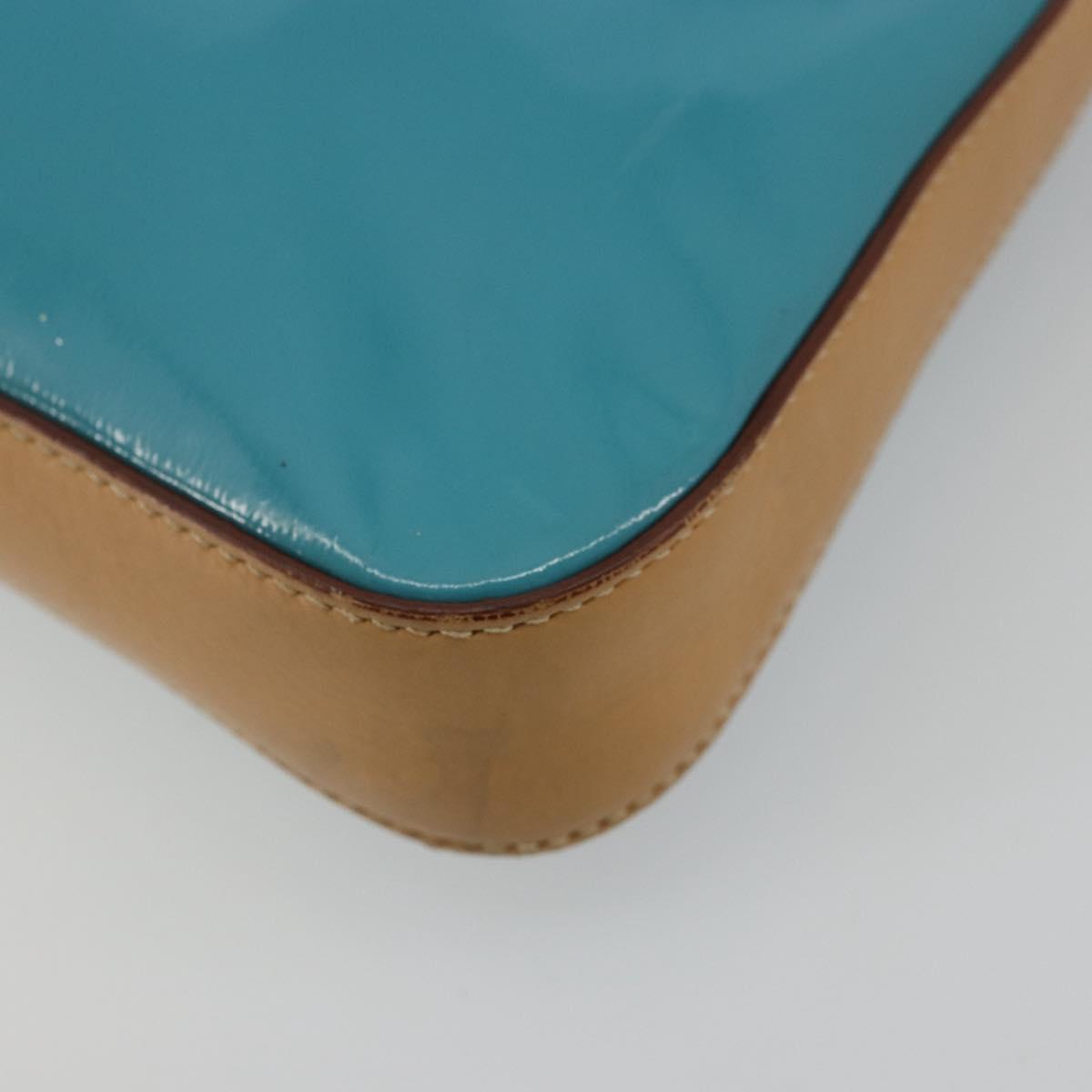 PRADA Shoulder Bag Patent leather Turquoise Blue Silver Auth 178208