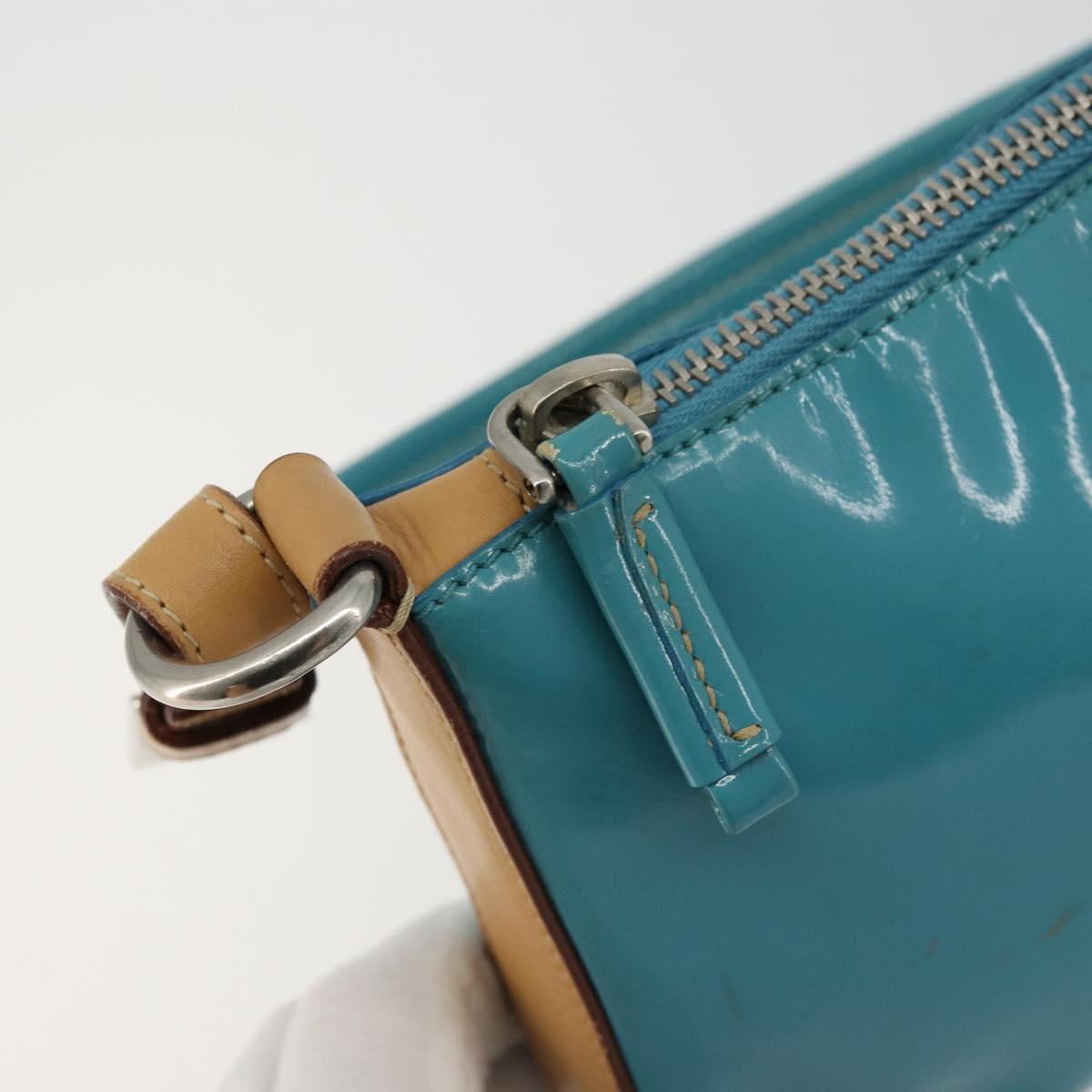 PRADA Shoulder Bag Patent leather Turquoise Blue Silver Auth 178208