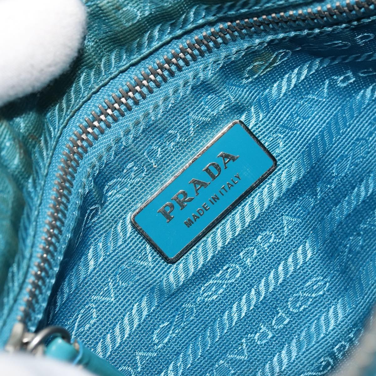 PRADA Shoulder Bag Patent leather Turquoise Blue Silver Auth 178208