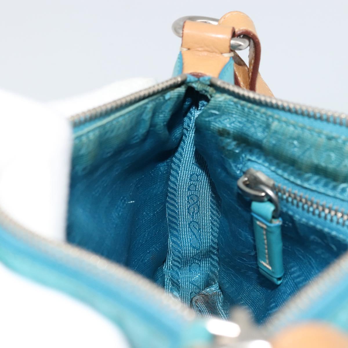 PRADA Shoulder Bag Patent leather Turquoise Blue Silver Auth 178208