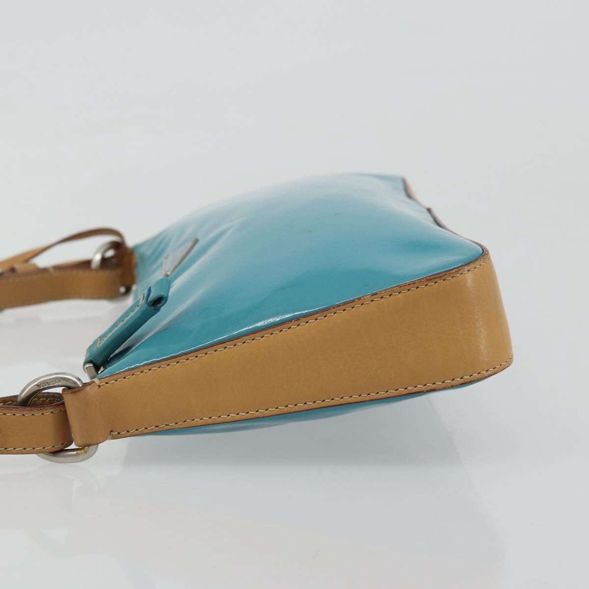 PRADA Shoulder Bag Patent leather Turquoise Blue Silver Auth 178208