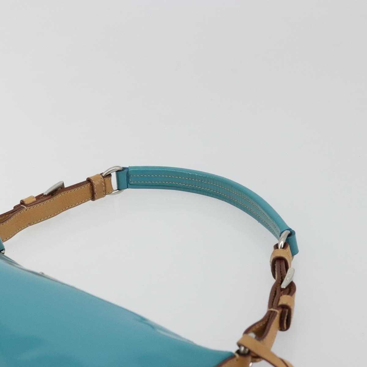 PRADA Shoulder Bag Patent leather Turquoise Blue Silver Auth 178208