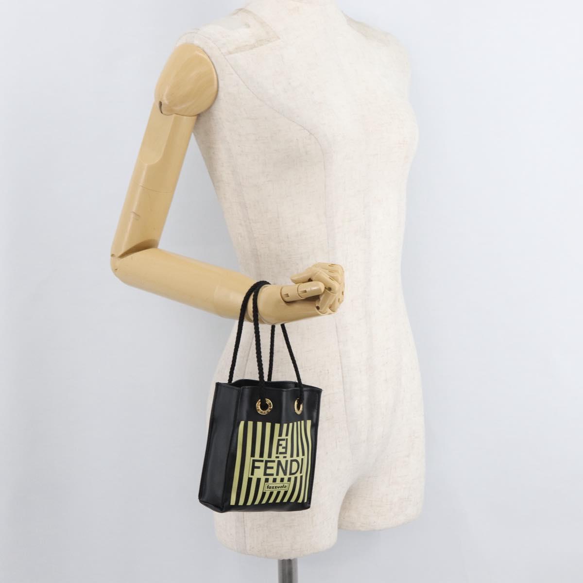 FENDI Hand Pouch Polyester Black Gold Auth 178209