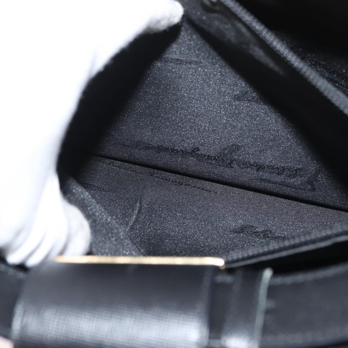 Salvatore Ferragamo Gancini Shoulder Bag Leather Black Gold Auth 178211A