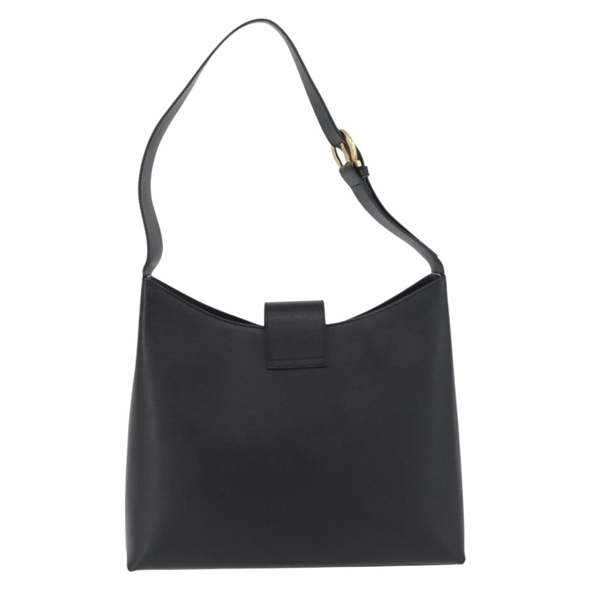 Salvatore Ferragamo Gancini Shoulder Bag Leather Black Gold Auth 178211A