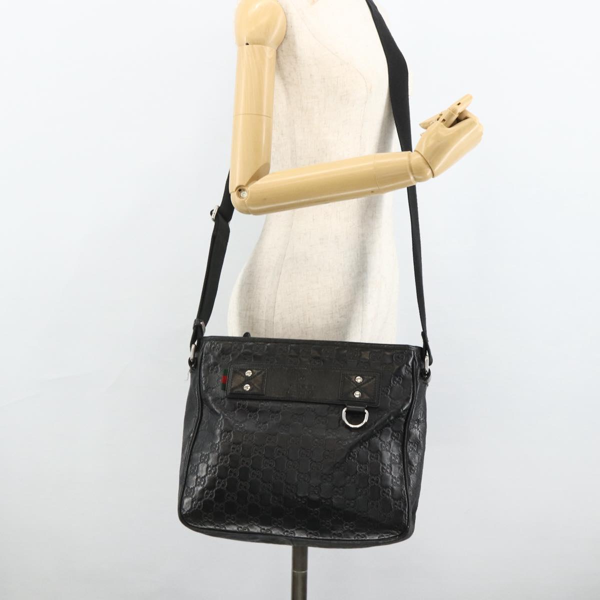 GUCCI GG Canvas Guccissima Shoulder Bag Leather Black Silver 322080 Auth 178212