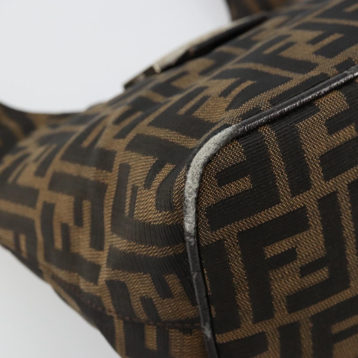 FENDI Zucca Canvas Mamma Baguette Shoulder Bag Black Brown Auth 178214