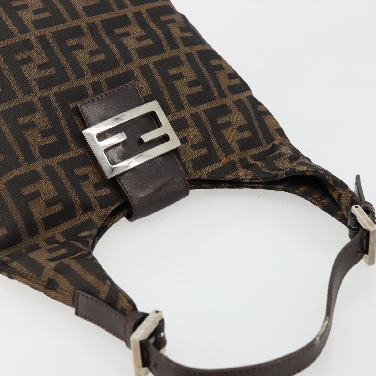 FENDI Zucca Canvas Mamma Baguette Shoulder Bag Black Brown Auth 178214