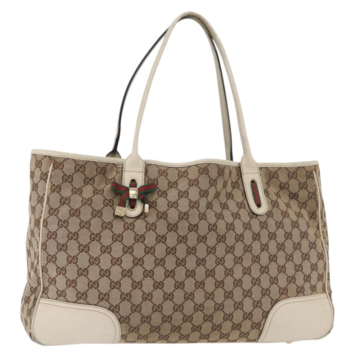 GUCCI GG Canvas Web Sherry Line Pretty Tote Bag Beige Gold 161719 Auth 178215