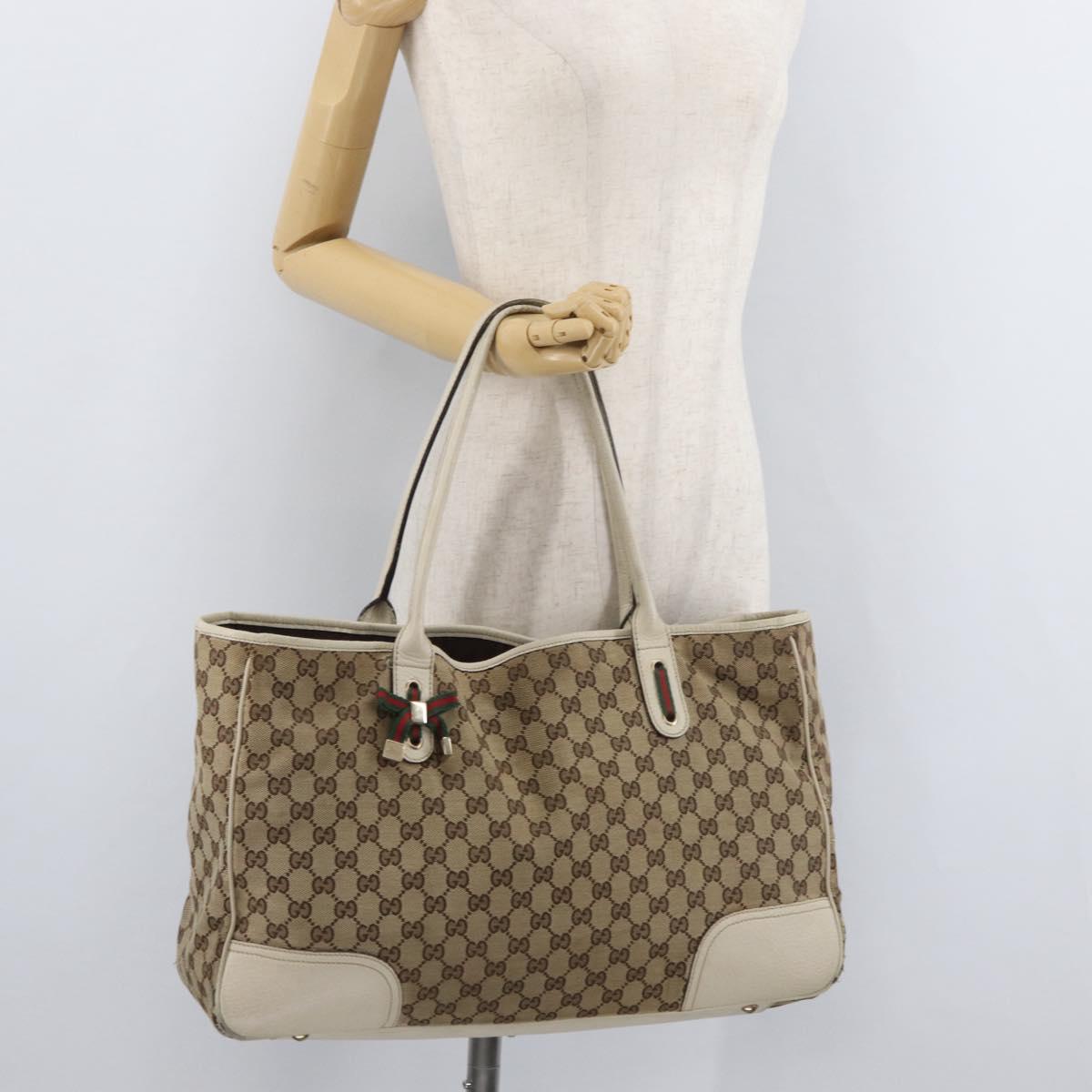 GUCCI GG Canvas Web Sherry Line Pretty Tote Bag Beige Gold 161719 Auth 178215
