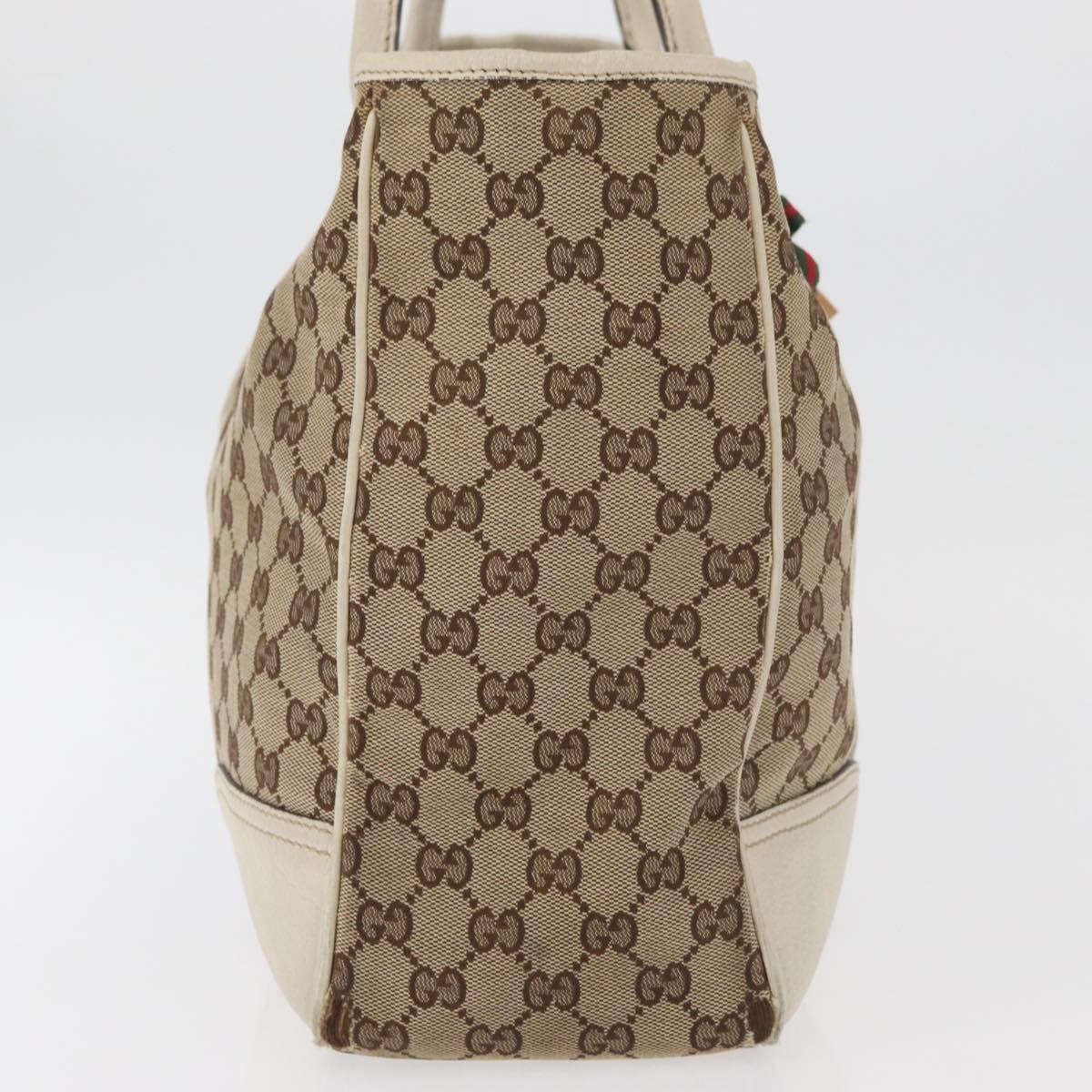 GUCCI GG Canvas Web Sherry Line Pretty Tote Bag Beige Gold 161719 Auth 178215