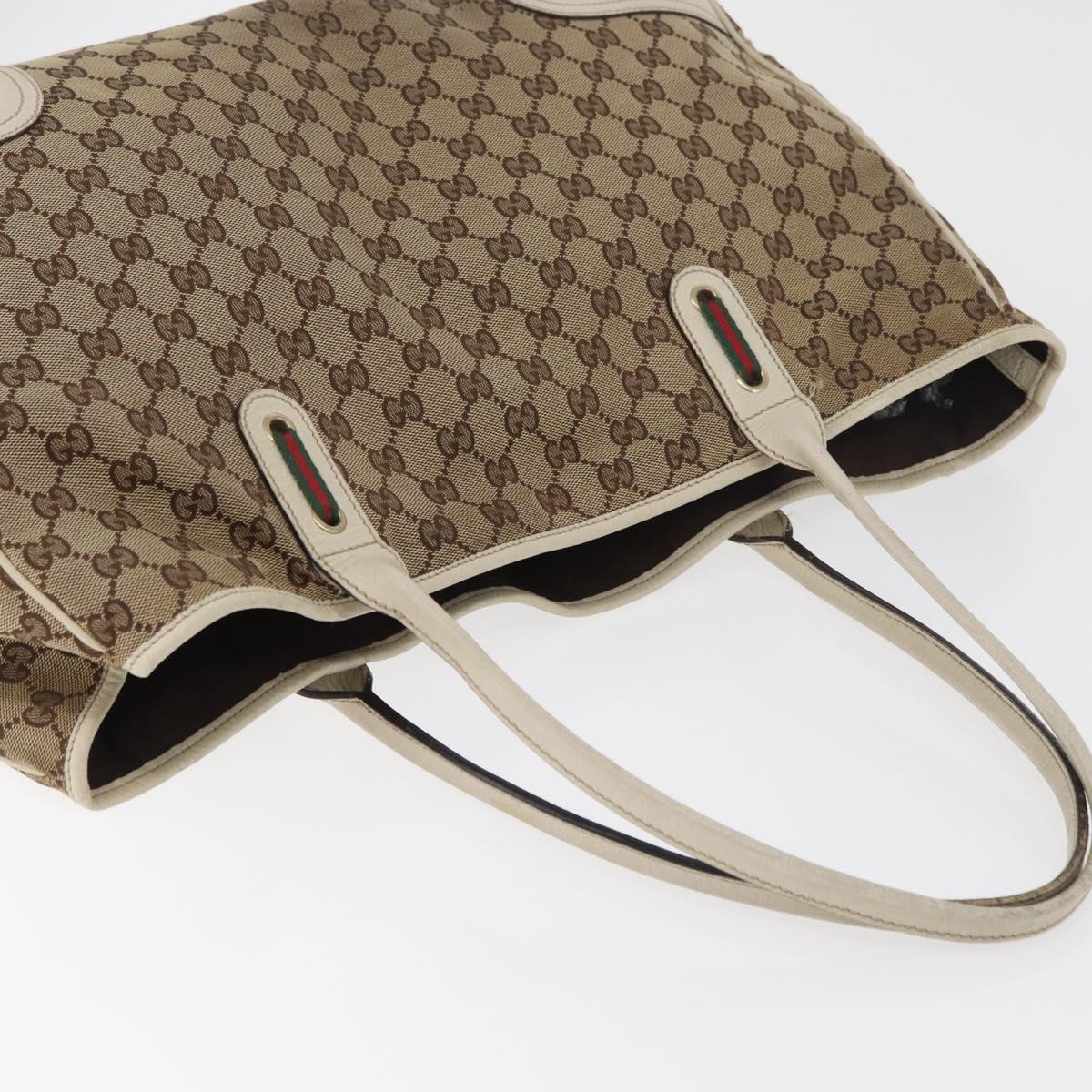 GUCCI GG Canvas Web Sherry Line Pretty Tote Bag Beige Gold 161719 Auth 178215