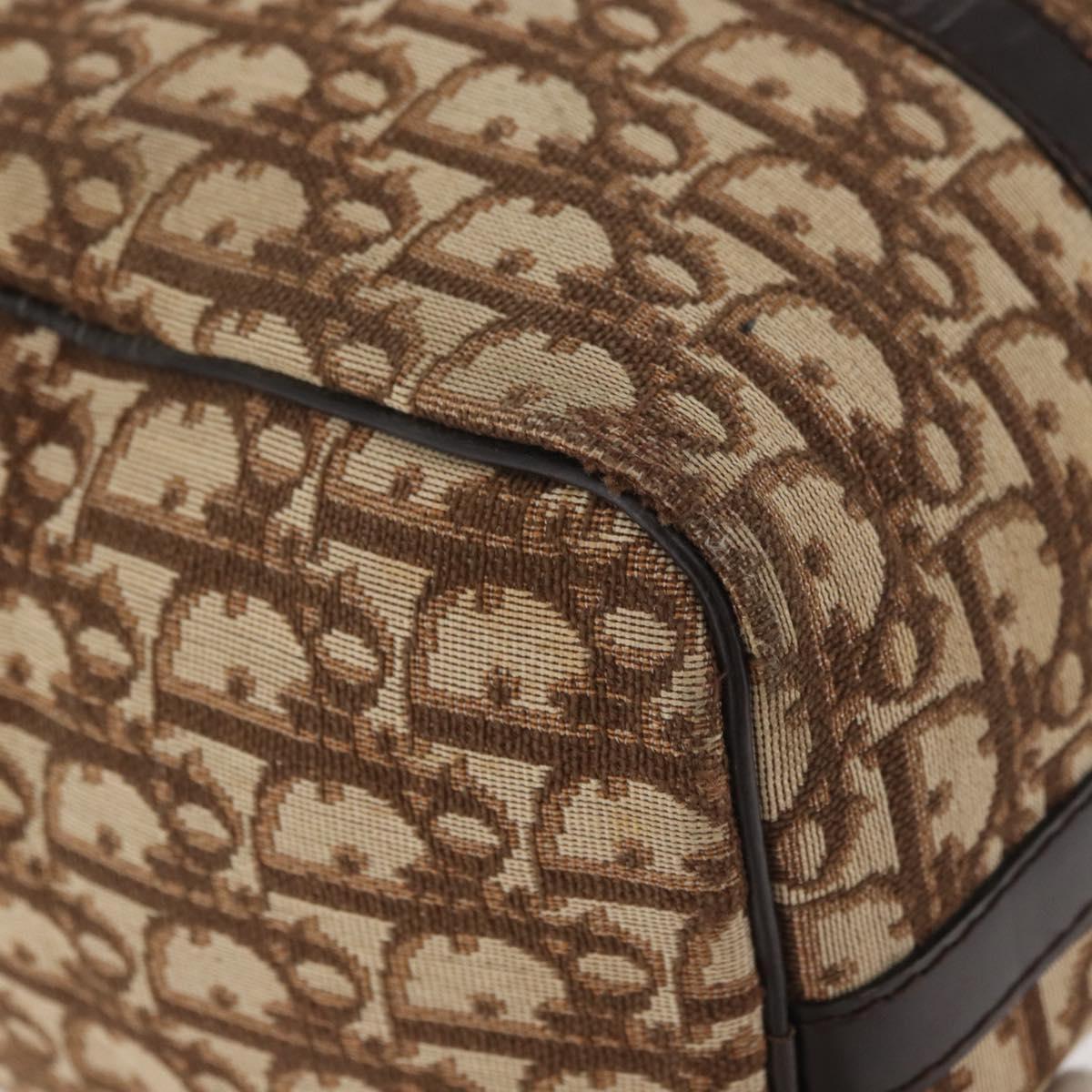 Christian Dior Trotter Canvas Hand Bag Brown Silver Auth 178218