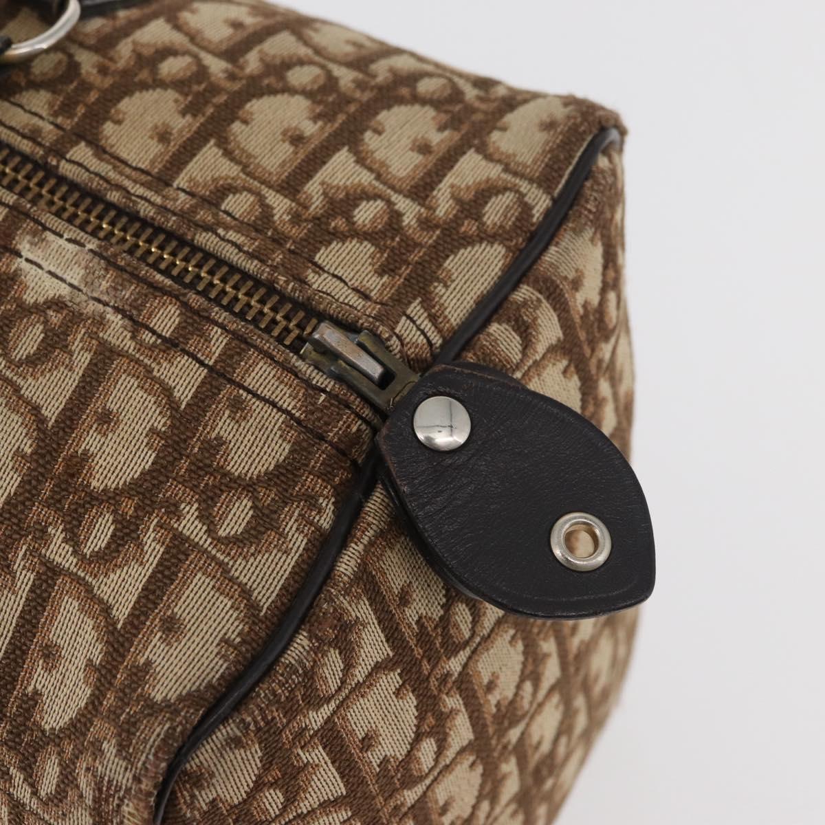 Christian Dior Trotter Canvas Hand Bag Brown Silver Auth 178218