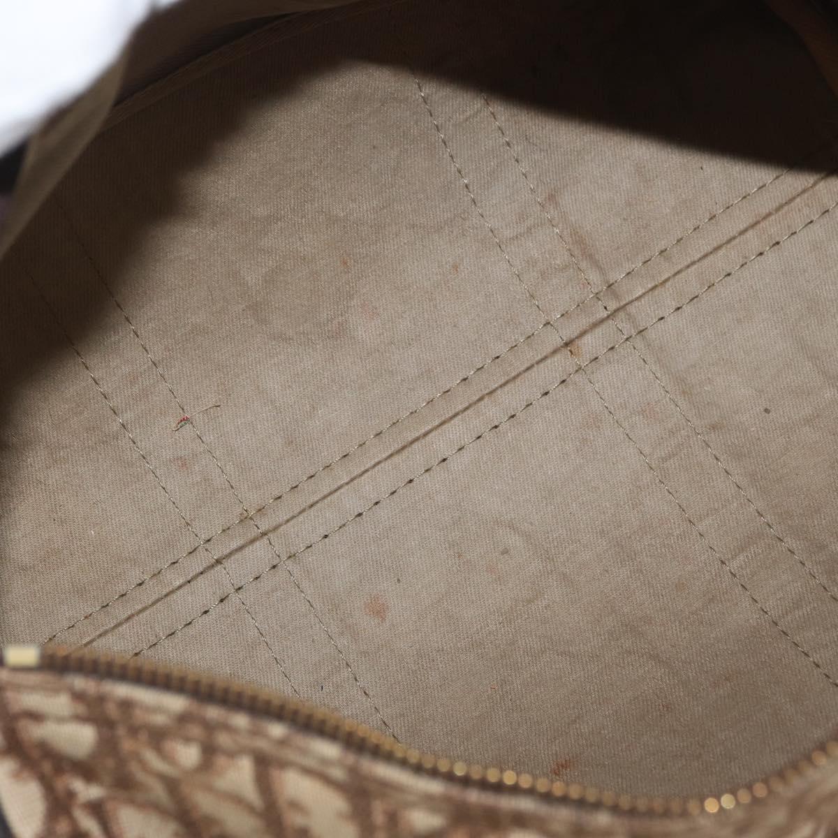Christian Dior Trotter Canvas Hand Bag Brown Silver Auth 178218