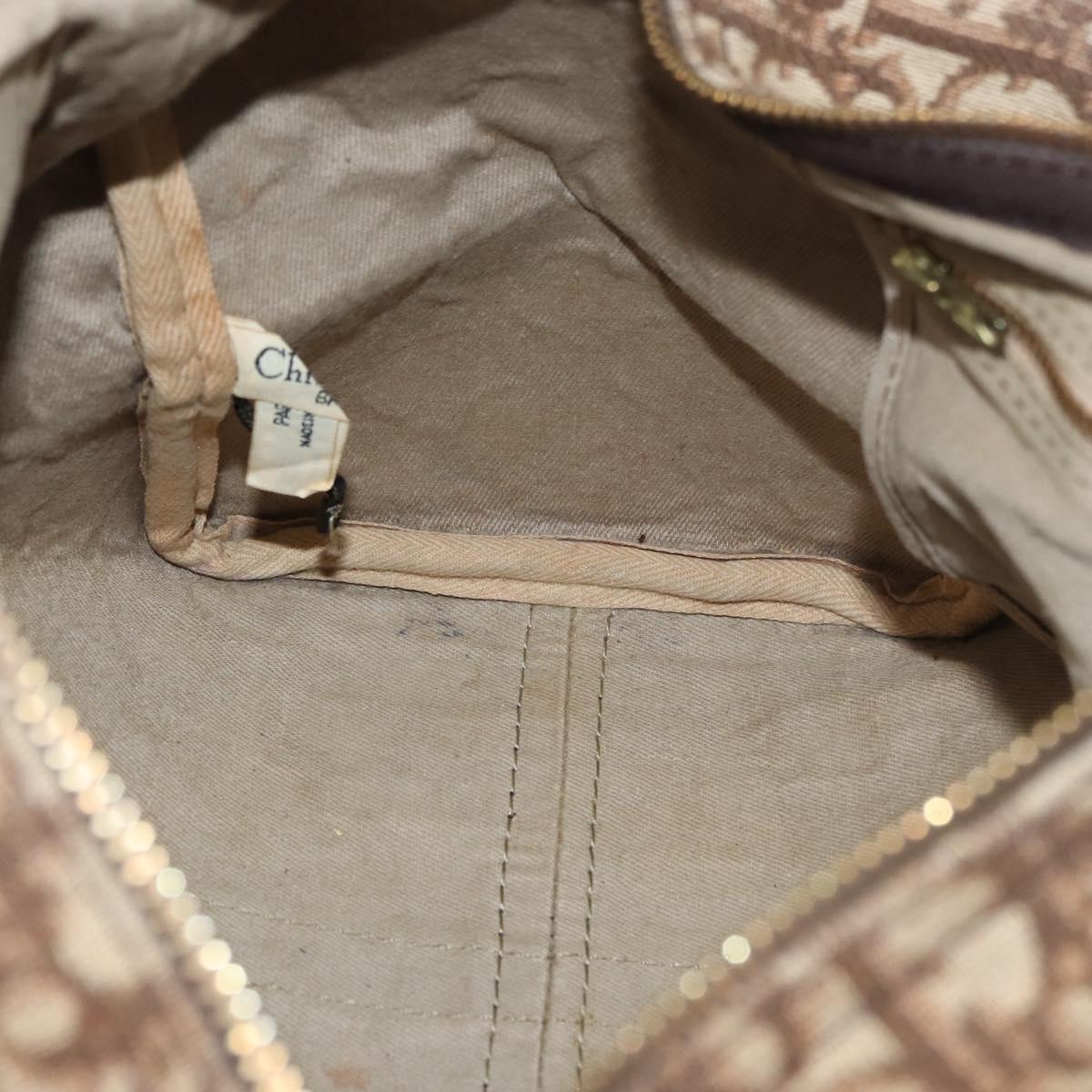 Christian Dior Trotter Canvas Hand Bag Brown Silver Auth 178218