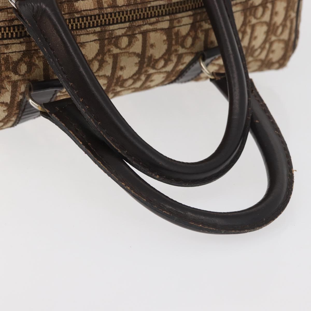 Christian Dior Trotter Canvas Hand Bag Brown Silver Auth 178218