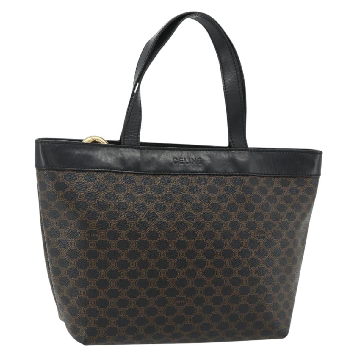 CELINE Macadam Canvas Hand Bag PVC Leather Black Gold Auth 178219A