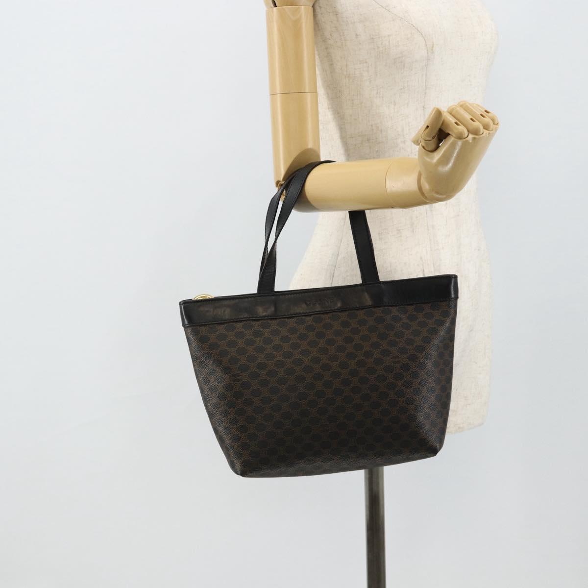 CELINE Macadam Canvas Hand Bag PVC Leather Black Gold Auth 178219A