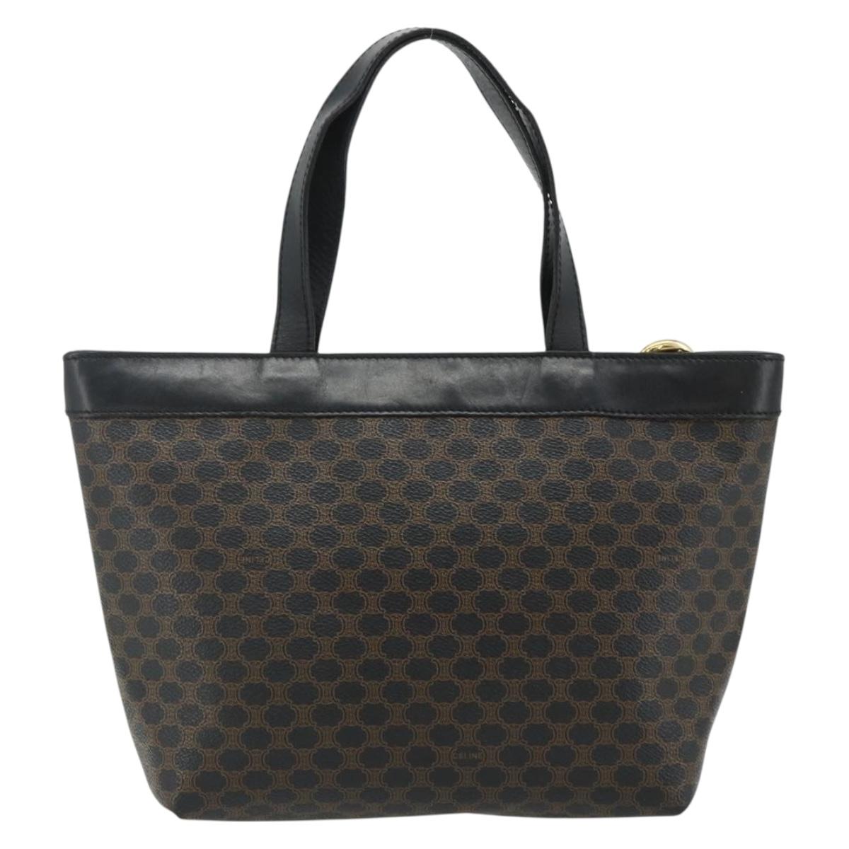 CELINE Macadam Canvas Hand Bag PVC Leather Black Gold Auth 178219A