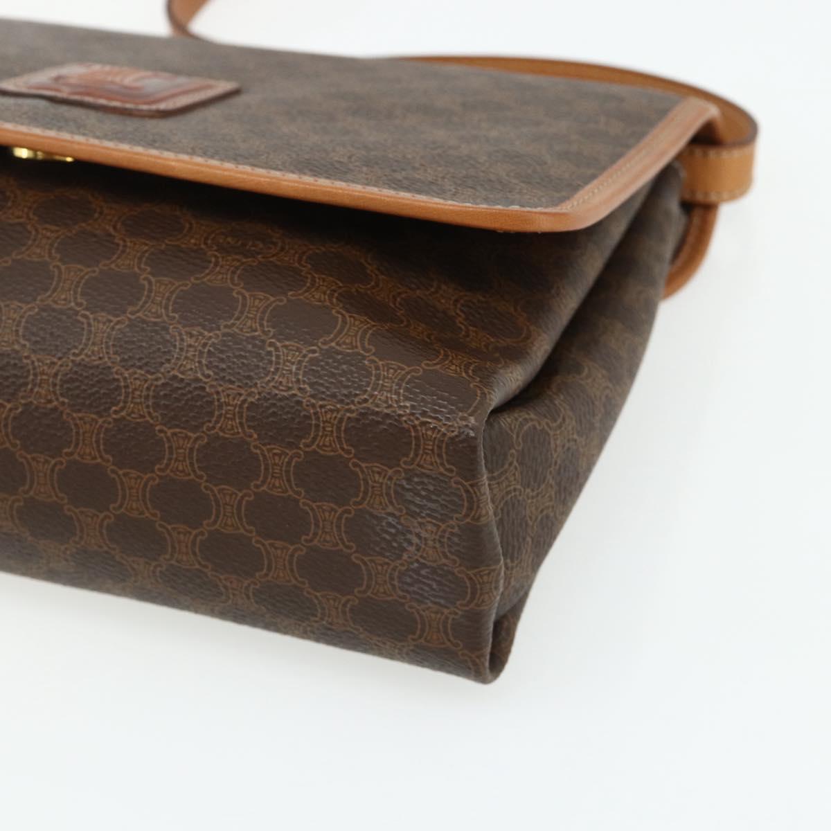 CELINE Macadam Canvas Shoulder Bag PVC Leather Brown Gold Auth 178220A