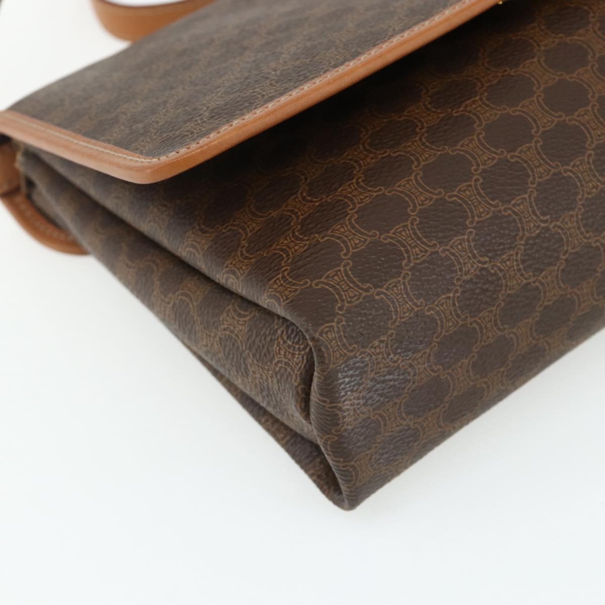 CELINE Macadam Canvas Shoulder Bag PVC Leather Brown Gold Auth 178220A